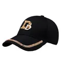 Casquette de baseball en coton noir avec lettre LD en strass et bordure cristallisée - Réglable / Noir