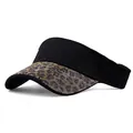 Women's black sun visor hat with leopard pattern rhinestones for stylish sun protection - Leopard Print Black