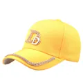 Casquette de baseball jaune pour femme avec logo 'D' en strass et bordure brillante - Réglable / Jaune