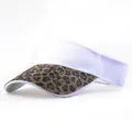 Detail of white cotton visor hat featuring leopard print rhinestone sequined brim - Leopard White