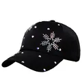 Damen Baseballkappe in Schwarz mit glitzernder Schneeflocke aus Strass und breitem Rand - Verstellbar / Schwarz
