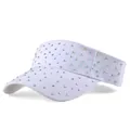Close-up of sparkling rhinestones on the brim of a white summer sun visor hat - White Small Rhinestones