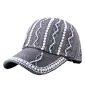 Casquette de baseball en mesh gris foncé pour femme avec strass et perles blanches - Gris