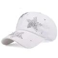 White baseball cap featuring sparkling silver rhinestone star patterns in a casual style - Adjustable / White