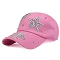 Pink women's baseball cap with silver rhinestone star patterns and sparkling accents - Adjustable / Pink