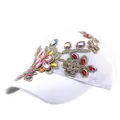 White cotton baseball cap for women with floral embroidery and colorful rhinestones - Adjustable / White