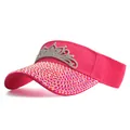 Detail of pink visor featuring shimmering rhinestones and a silver crown embellishment - Adjustable / Rose Red
