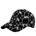 Women's black baseball cap with white floral embroidery and sparkling rhinestones - Black