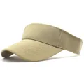 Close-up of khaki sun visor hat showing durable cotton canvas and reinforced stitching - Khaki