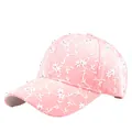 Pink baseball cap with white floral embroidery and sparkling rhinestones for women - Pink