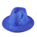 Close-up of deep blue wool fedora hat fully embellished with sparkling rhinestones - Royal Blue Hat with Royal Blue Rhinestones