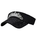 Black topless sun hat for women featuring a silver crown and black rhinestone brim - Adjustable / Black