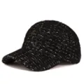 Close-up of black fuzzy knit texture on warm winter baseball cap with curved brim - Adjustable / Black