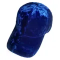 Detail of premium navy blue velvet baseball cap showing silky texture and 6-panel structure - Adjustable / Royal Blue
