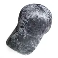 Detail of dark grey velvet baseball cap showing embossed texture and six-panel stitching - Adjustable / Gray