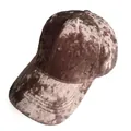 Detailed view of the velvet baseball cap showing the crushed texture and curved brim - Adjustable / Coffee