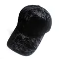 Close-up of black velvet baseball cap showing vintage texture and curved brim detail - Adjustable / Black