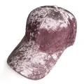 Detail shot of rose pink crushed velvet baseball cap showing fabric texture and stitching - Adjustable / Pink