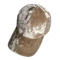 Detailed view of champagne velvet baseball cap with decorative brim stitching - Adjustable / Khaki