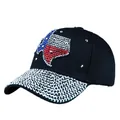 Berretto da baseball in cotone nero con mappa del Texas in strass e rivetti argento - Taglia unica / Nero
