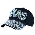 Schwarze Baseballkappe mit glänzenden TEXAS-Strasssteinen und silbernem Glitzerschirm - Einheitsgröße / Schwarz