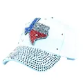 Cappellino bianco con mappa del Texas in strass bandiera e borchie metalliche argento - Taglia unica / Bianco