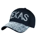 Black TEXAS baseball cap with sparkling silver rhinestones and adjustable strap - One Size / Black