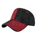 Sparkly baseball cap featuring black and red rhinestone patchwork with crystal finish - Black Color Red Gem