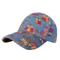 Cappellino da baseball blu con stampe di gufi colorati su tela testurizzata e visiera curva - Blu