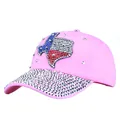 Berretto da baseball rosa donna con borchie argento e mappa Texas in strass bandiera - Taglia unica / Rosa