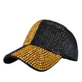 Sparkly black and gold rhinestone baseball cap with full crystal stud embellishments - Black Gold Rhinestone