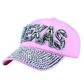 Pinkfarbene TEXAS Baseballkappe für Damen mit funkelnden Strasssteinen und Kristallen - Einheitsgröße / Rosa