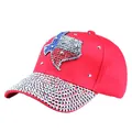 Cappellino da baseball rosso in cotone con mappa del Texas in strass e borchie - Taglia unica / Rosso