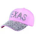 Pink Texas baseball cap with silver rhinestones and adjustable strap for women - One Size / Pink