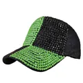 Sparkly rhinestone baseball cap with contrasting neon green and black crystal layout - Black Green Rhinestone