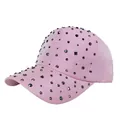 Pink baseball cap for women with black rhinestone studs and curved brim outdoors - One Size(Adjustable) / Pink