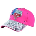 Rose pink baseball cap featuring rhinestone Texas map and studded brim details - One Size / Rose Red