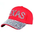Red TEXAS baseball cap featuring silver rhinestone embellishments and a curved brim - One Size / Red
