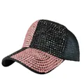Fashionable baseball cap in black and pink featuring sparkling rhinestones for women - Black Pink Rhinestone