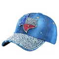 Denim baseball cap featuring a rhinestone Texas map and sparkly studded brim detail - One Size / Dark Blue Denim