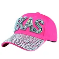 Leuchtend rosa TEXAS Baseballkappe mit Strass-Verzierung und glitzerndem Kristalldekor - Einheitsgröße / Fuchsia