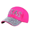 Sparkly pink baseball cap with silver rhinestone TEXAS lettering and studded brim - One Size / Rose Red