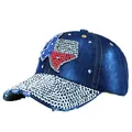 Dark blue denim baseball cap with Texas rhinestone map and silver studded brim - One Size / Deep Blue Denim