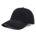 Detailed view of black denim baseball cap showing premium twill fabric and stitching - Adjustable / Black