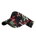 Unisex black sun visor hat with tropical bird of paradise print and curved brim - One Size / Black Tropical Floral Style