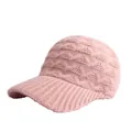 Pink chunky cable knit baseball cap for women warm winter thermal visor hat - Adjustable (56-59cm) / Pink