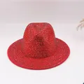 Sparkling red rhinestone embellished fedora hat with wide brim for stage and parties - Red Hat with Red Rhinestones