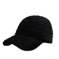 Chic solid black knit baseball cap with ribbed brim and thick cable texture for women - Adjustable (56-59cm) / Black