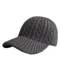 Dark grey cable-knit winter baseball cap with thick ribbed texture and curved brim - Dark Gray