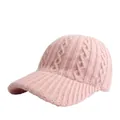 Women's light pink knitted baseball cap with cable stitch texture for winter warmth - Pink